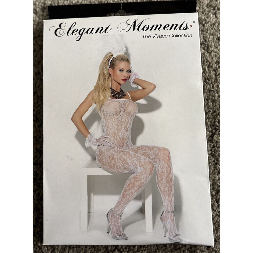 Elegant Moments The Vivace Collection White Lace Lingerie Body Stocking OS #9